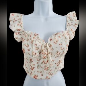 #103 - Floral Ruffle Sleeve Crop Top. Brand new size small